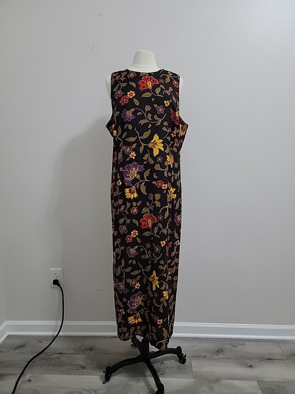 Vtg. M.H.M. Melissa Harper Maxi Dress Sleeveless Floral Zip Back Size 18 EUC